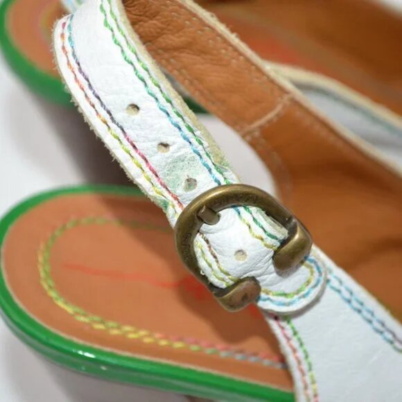 Vintage Miss Sixty White Green Chunky Peep Toe Slingback Leather Heels 39 8.5 9 - Picture 11 of 16